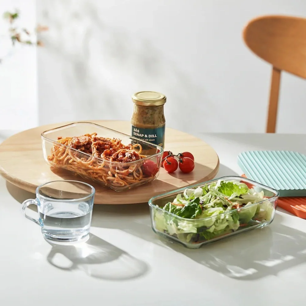 Glass Food Storage Containers with Orange and Green Lids